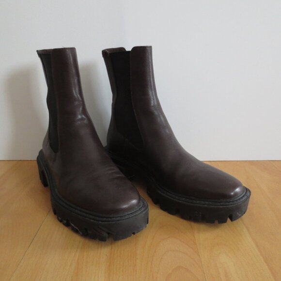 Zara Brown Leather Lug Sole Ankle Boots 37 6.5 - Picture 3 of 4